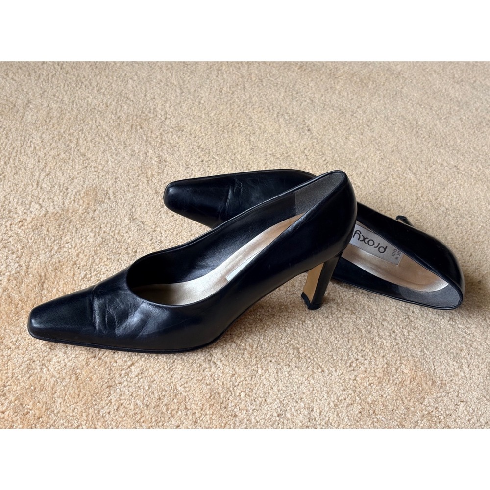 VTG Proxy Black Smooth Leather Pointed Toe Pump Classic Professional Spain Y2K 9